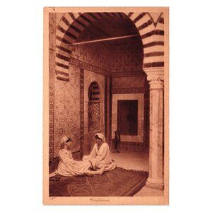 Vintage French Postcard Sepia Arabic Interior Early 1900s Decor Arch Rug Details